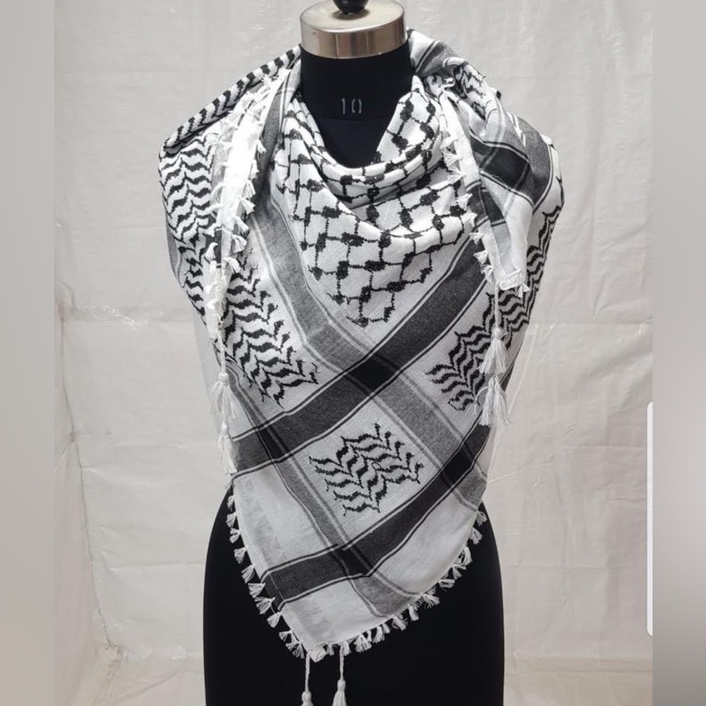 Houndstooth scarf, Keffiyeh, Arafat Hatta, cotton wide scarf with tassels, Shema
